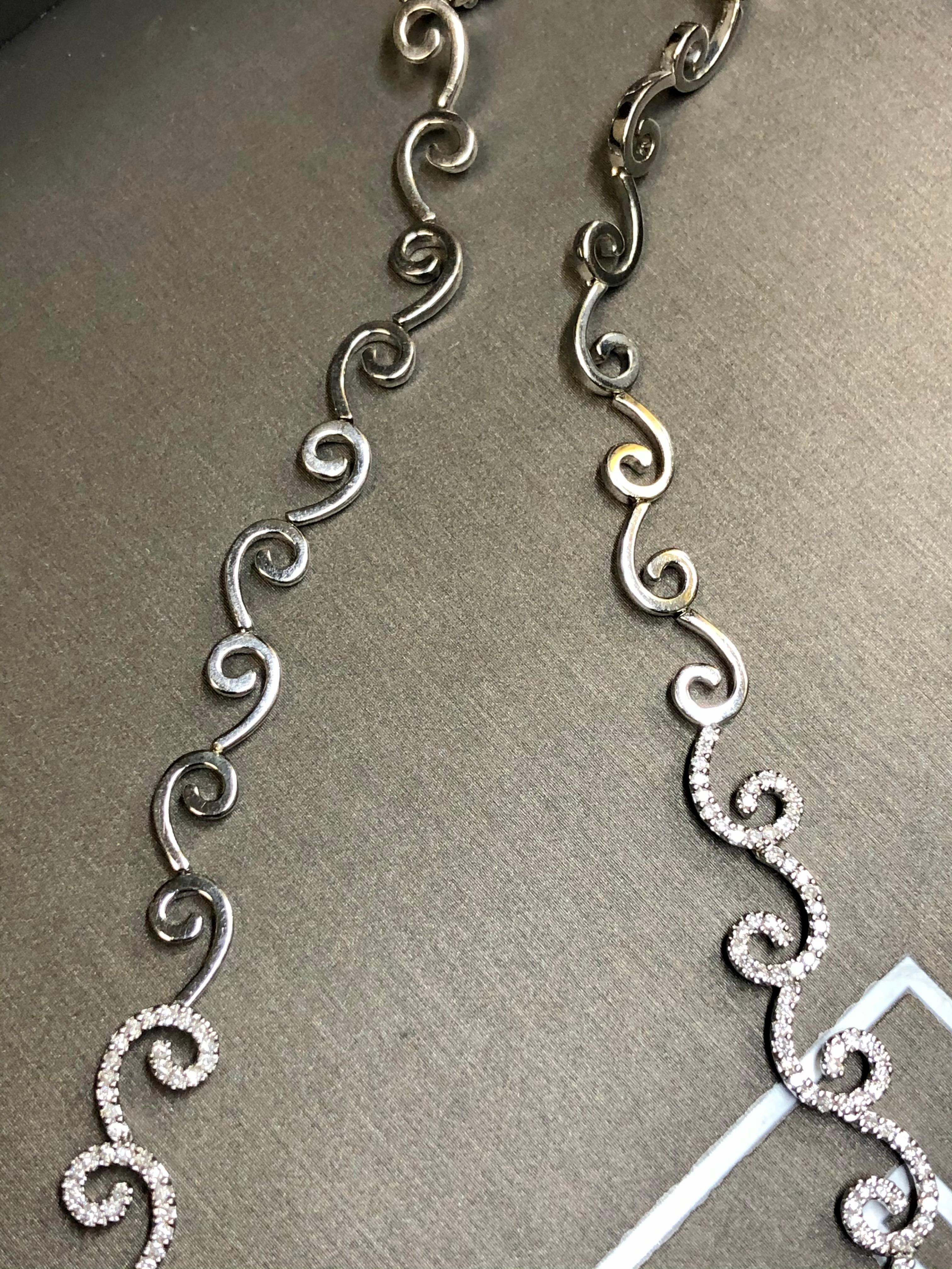 Round Cut Estate 14K White Gold Diamond Paisley Swirl Necklace 4.42cttw 17” For Sale