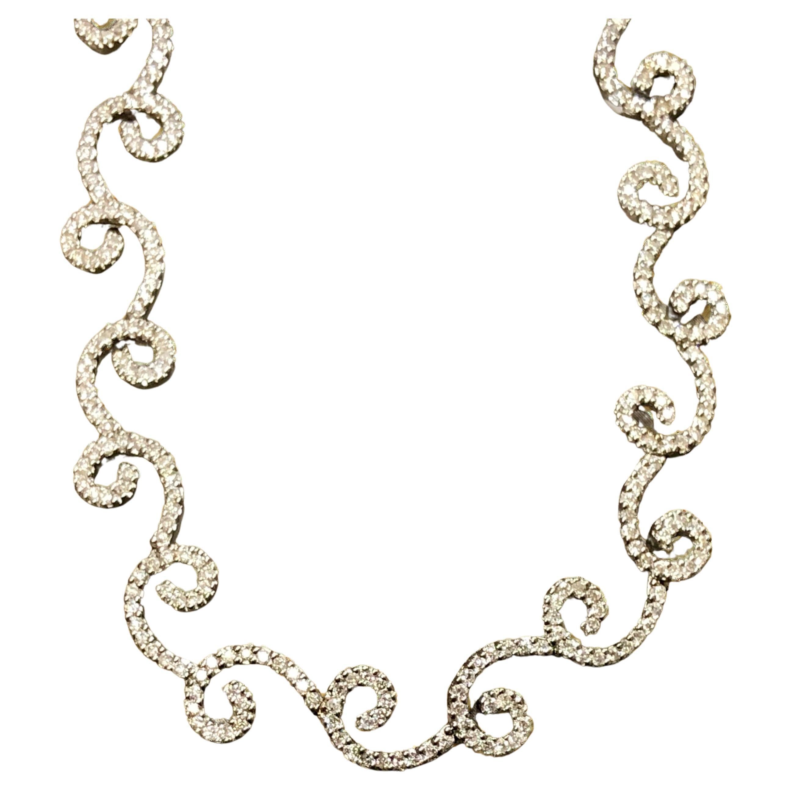 Estate 14K White Gold Diamond Paisley Swirl Necklace 4.42cttw 17” For Sale