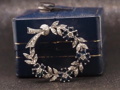 Estate 14K White Gold Diamond & Sapphire Brooch - VHK#393A