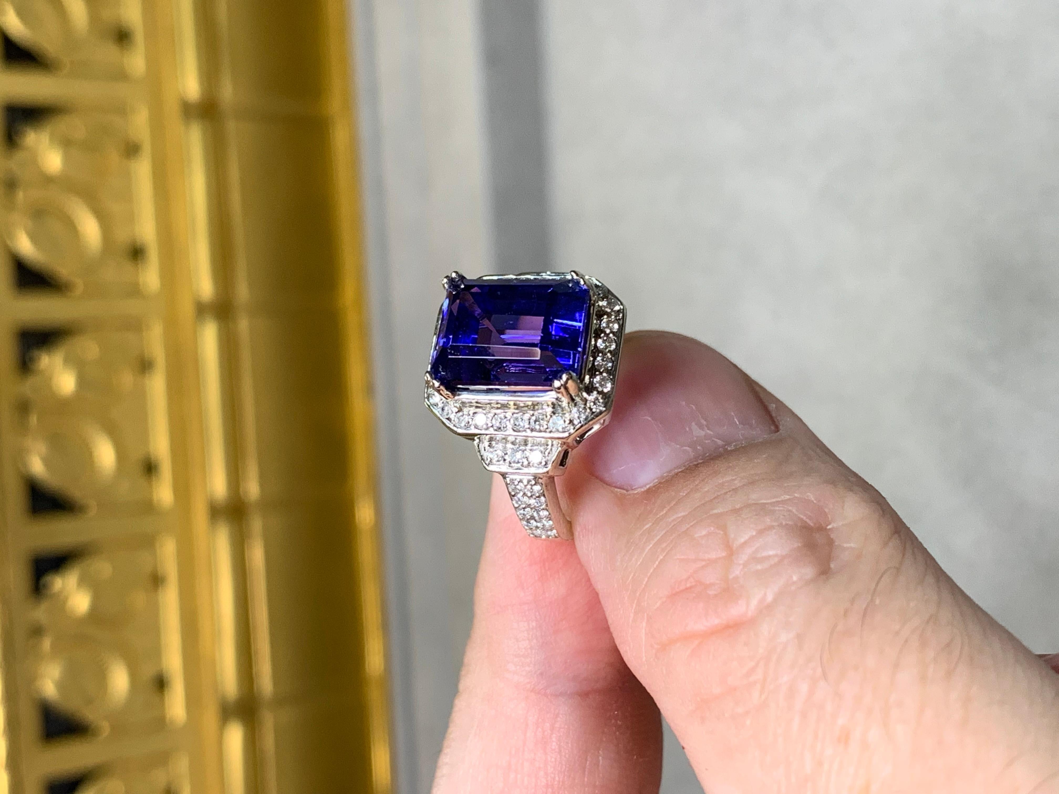 Estate 14K Weißgold Smaragdschliff Tansanit Diamant Cocktail Ring 7,31ctw 1