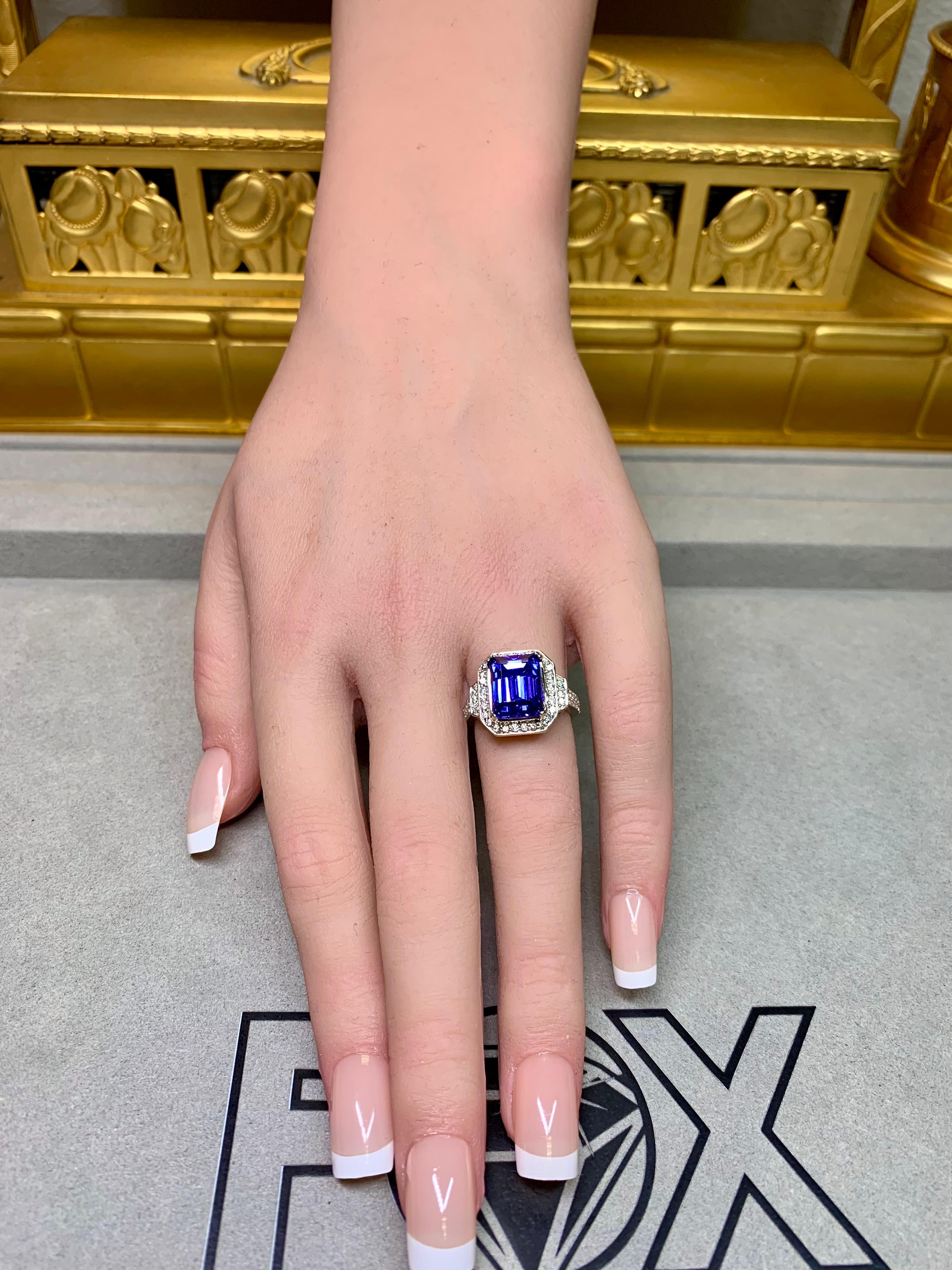 Estate 14K Weißgold Smaragdschliff Tansanit Diamant Cocktail Ring 7,31ctw 3