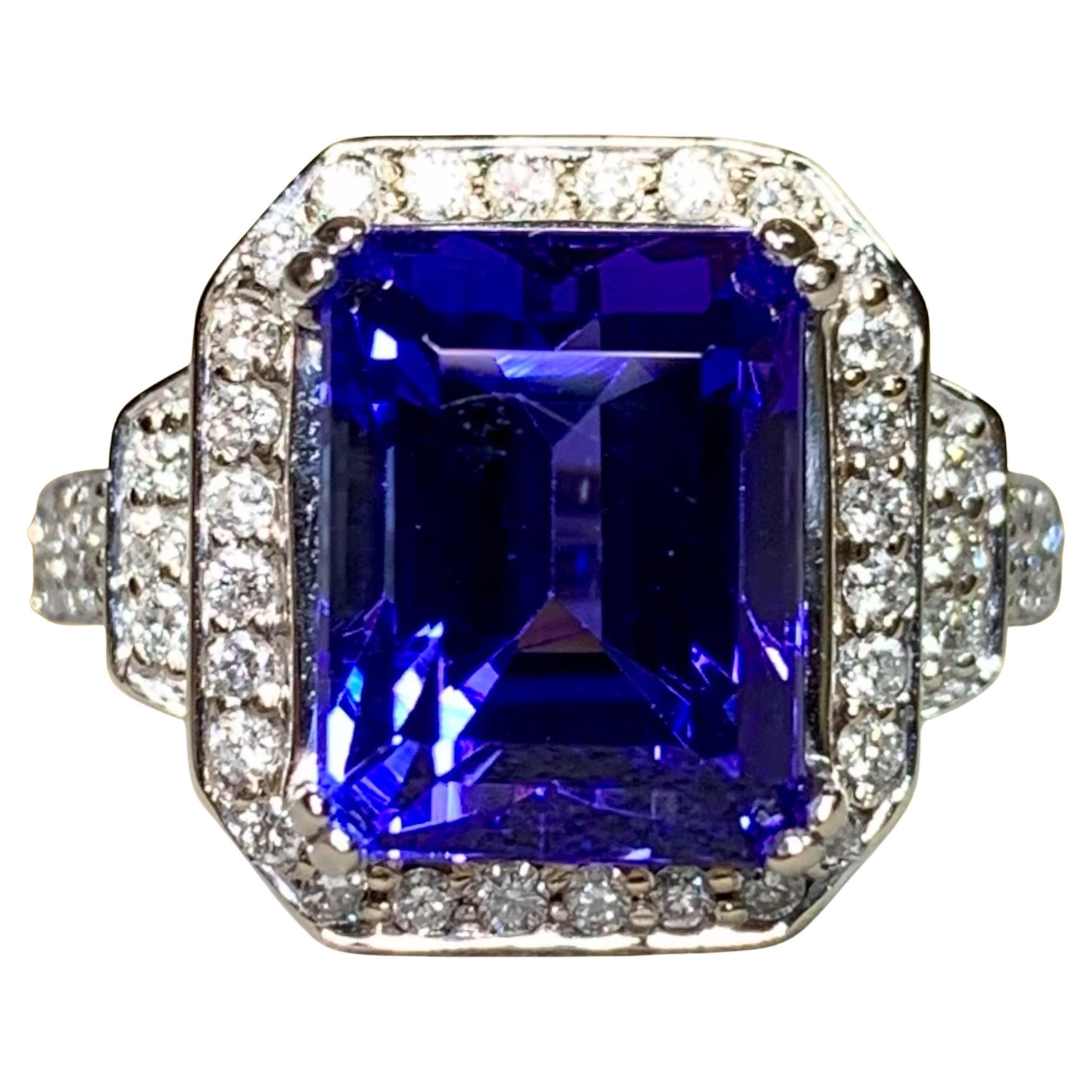 Estate 14K Weißgold Smaragdschliff Tansanit Diamant Cocktail Ring 7,31ctw