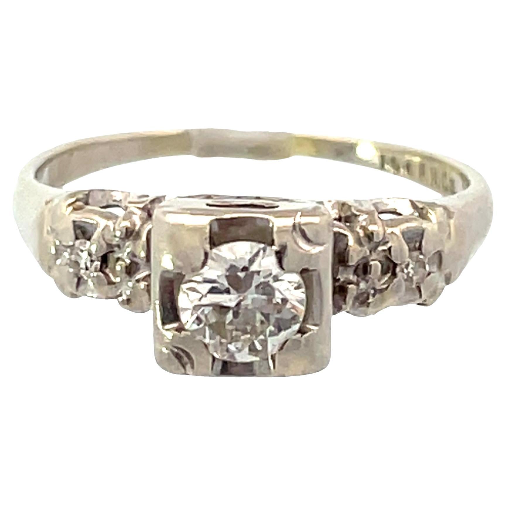 Classic 14K White Gold Three-Stone Diamond Engagement Ring, Size 4.5