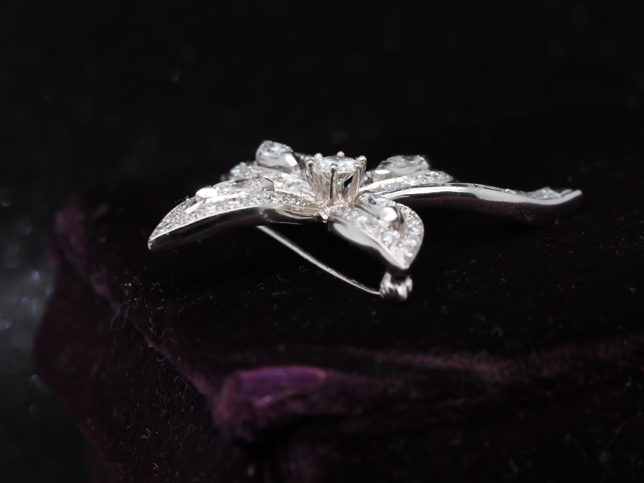 Women's Estate 14K White Gold Flower Brooch with Diamonds For Sale