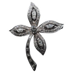 Estate 14K White Gold Flower Brooch with Diamonds