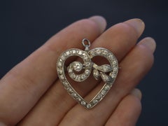 Estate 14K White Gold Heart Diamond Pendant and Brooch - VHK#227A