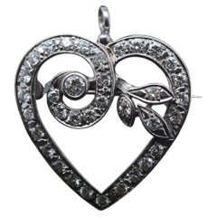 Estate 14K White Gold Heart Diamond Pendant and Brooch - VHK#227A