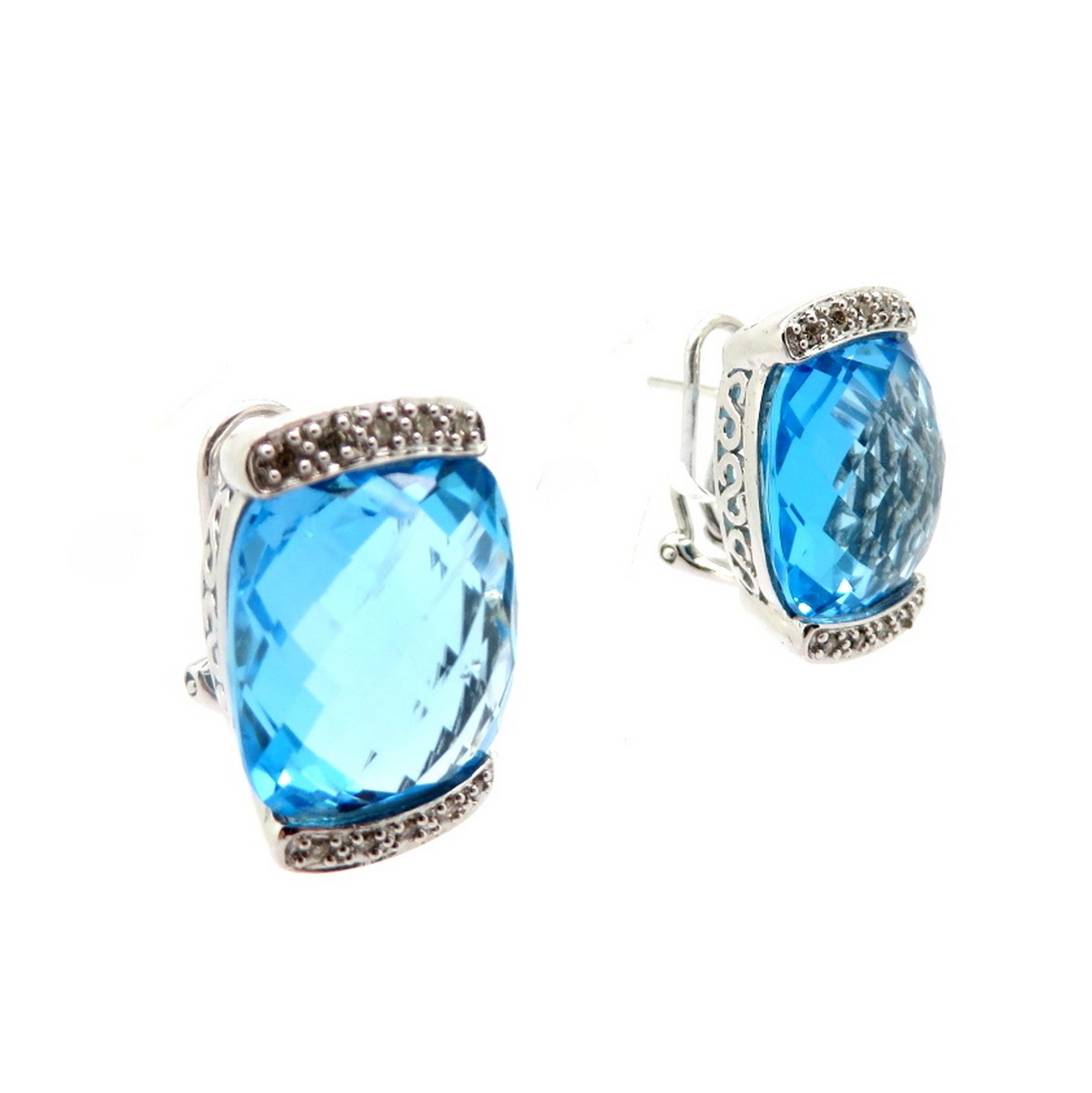 Estate 14 Karat Gold Large Blue Topaz and Diamond Fashion Statement Earrings In Excellent Condition For Sale In Scottsdale, AZ