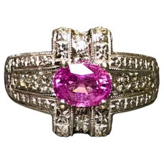 Nachlass 14K Weißgold Oval Rosa Saphir Diamant Filigraner Cocktail-Ring