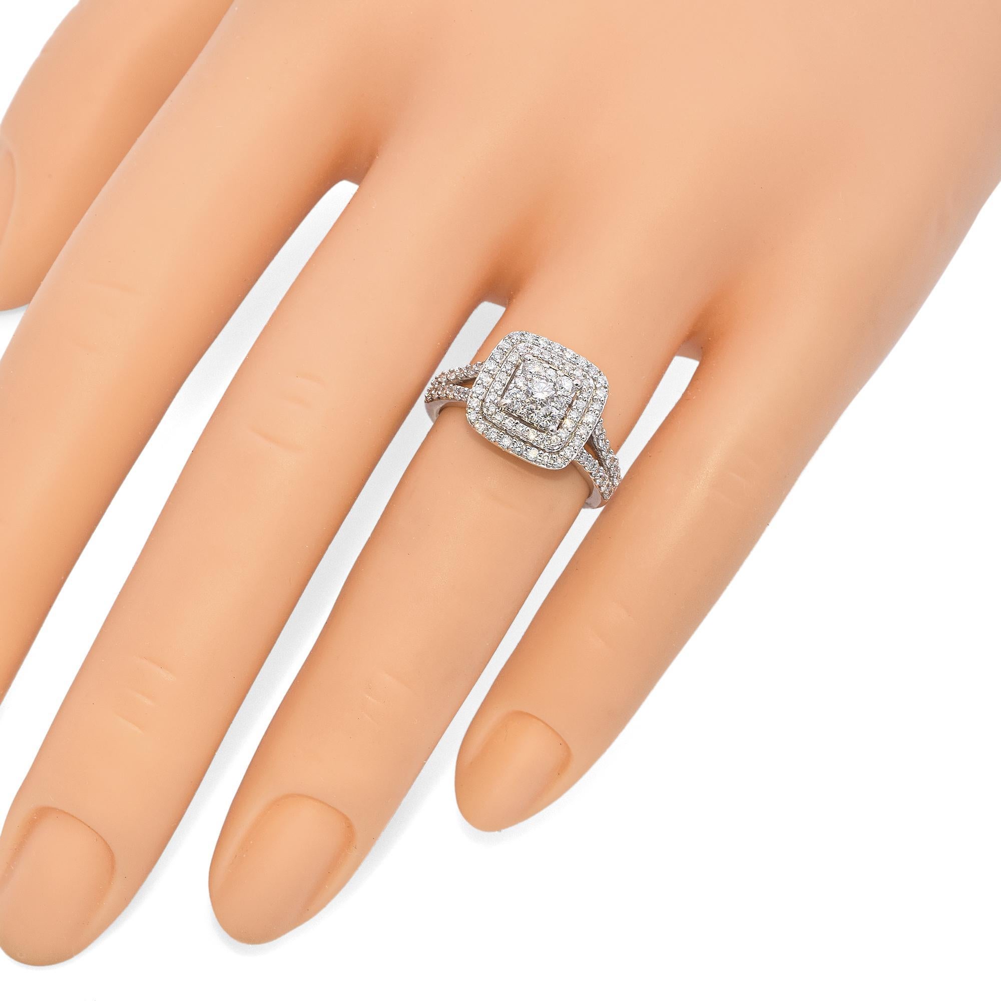 Taglio brillante Anello Estate in oro bianco 14k con doppio diamante a raggiera in vendita