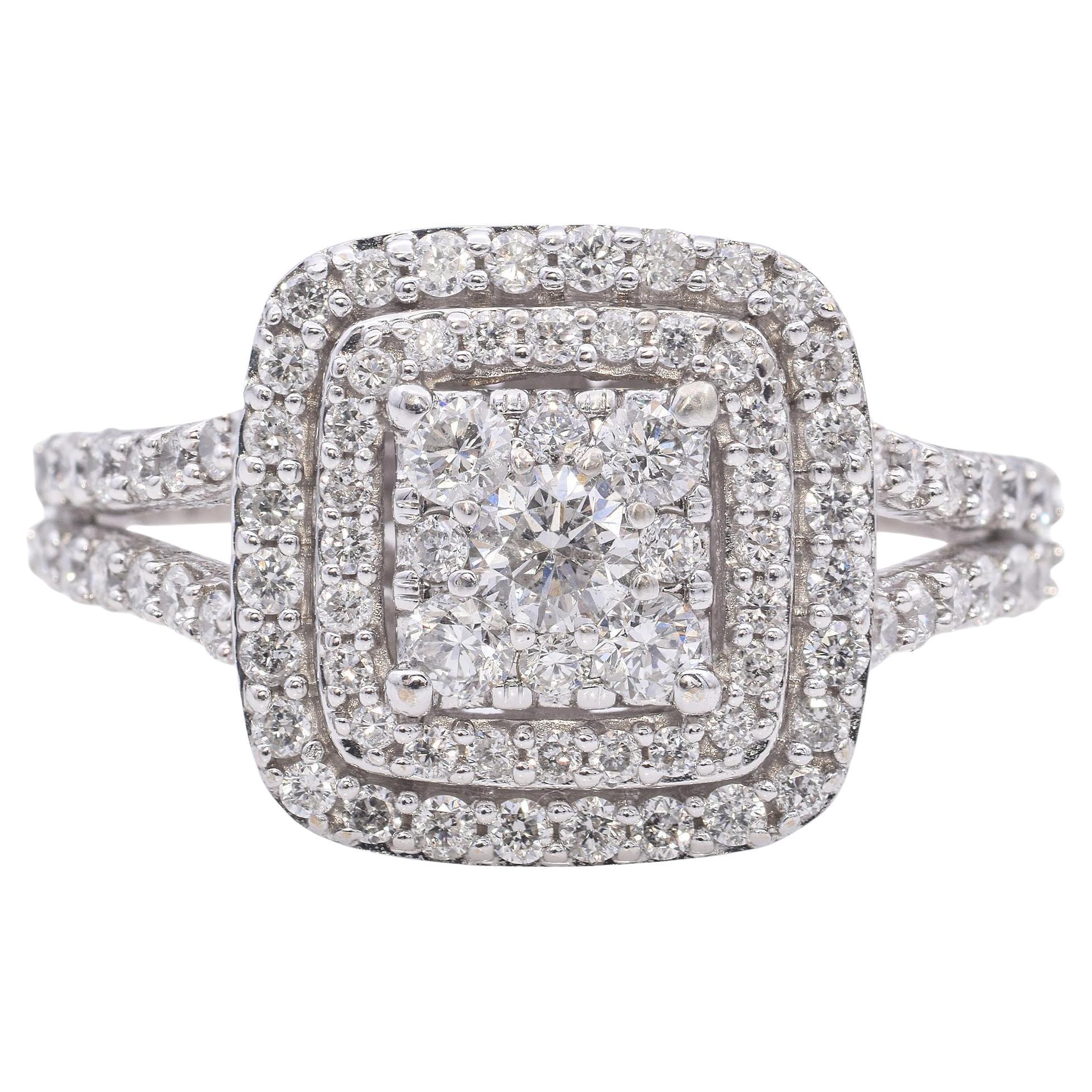 Estate 14k White Gold Pave Diamond Double Halo Ring