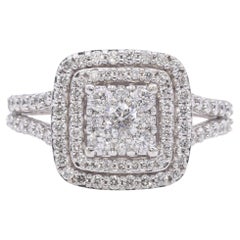 Estate 14k White Gold Pave Diamond Double Halo Ring