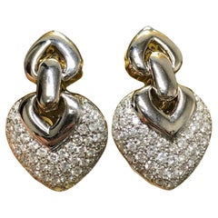 Estate 14K White Gold Pave Diamond Omega Back Drop Earrings 3cttw