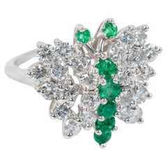 Estate 14k Weißgold Runde Diamant & Smaragd Schmetterling Cocktail Ring