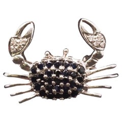Estate 14K White Gold Sapphire and Diamond Crab Brooch - VHK#319A