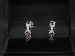 Estate 14K White Gold Sapphire and Diamond Hoop Earrings - VHK#308b