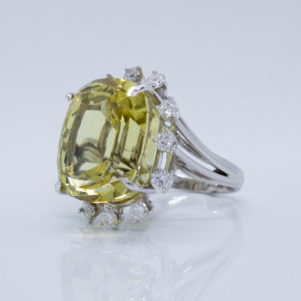 31.01ct Cushion Cut, Yellow Beryl Cocktail Ring In Excellent Condition For Sale In Scottsdale, AZ