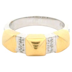 Estate 14k White Gold & Yellow Gold Pyramids 0.06ctw Diamonds Stack Band Ring