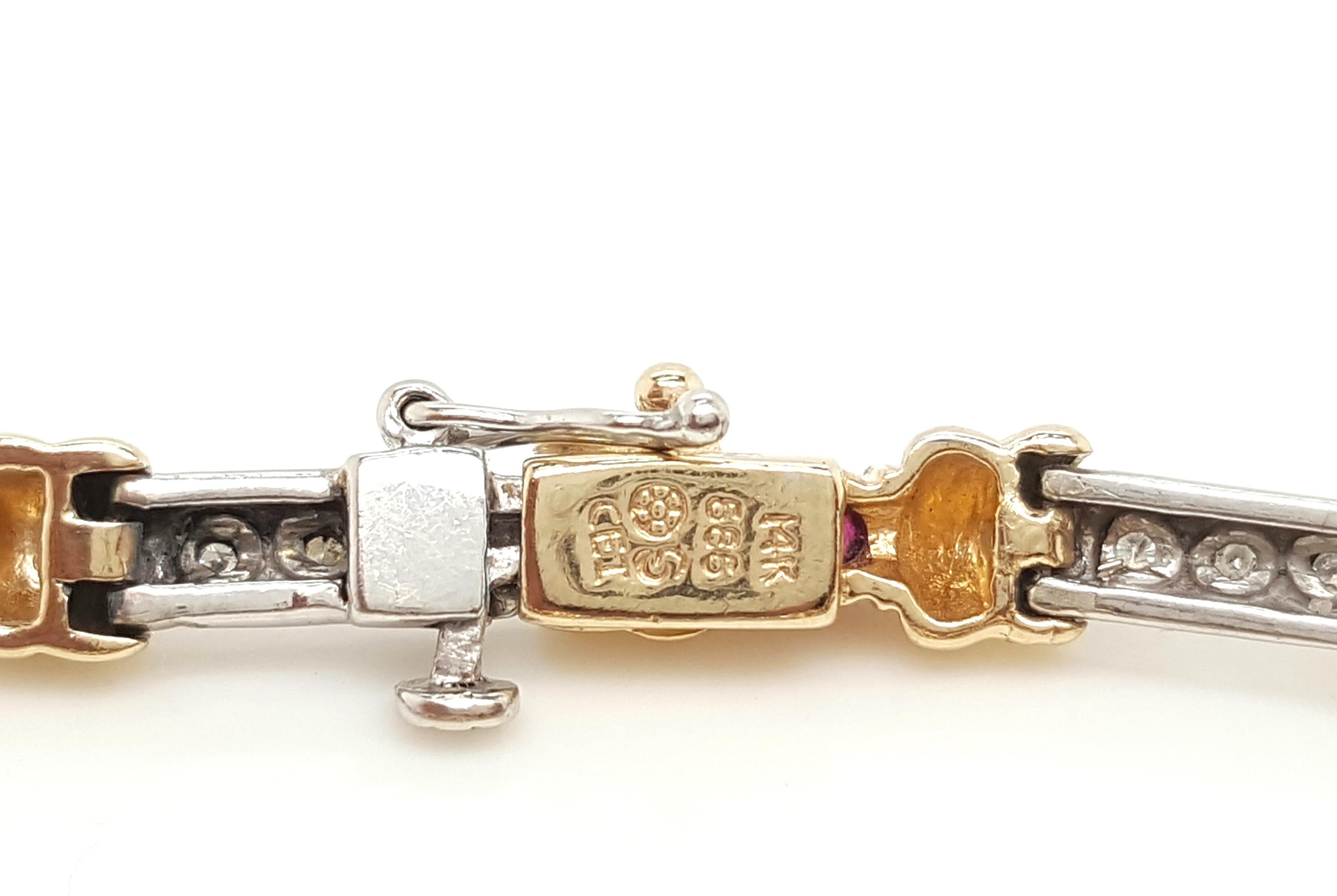 Bracelet de succession en or jaune et blanc 14 carats avec rubis ovale et diamants en vente 3