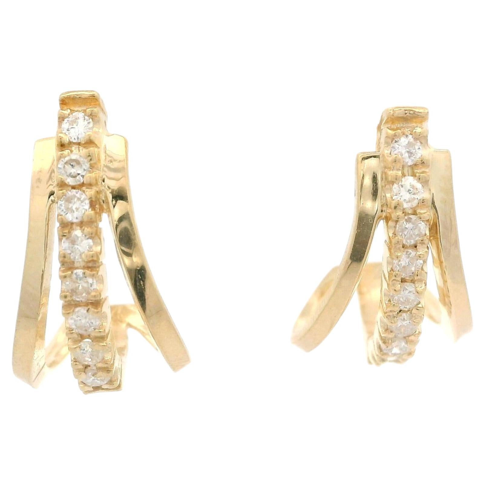 Estate 14k Yellow Gold 0.32ctw Diamond Simple Classic Cuff J Earrings
