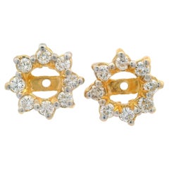 Estate 14k Yellow Gold 0.35ctw Fiery Diamond Halo Stud Earring Jackets
