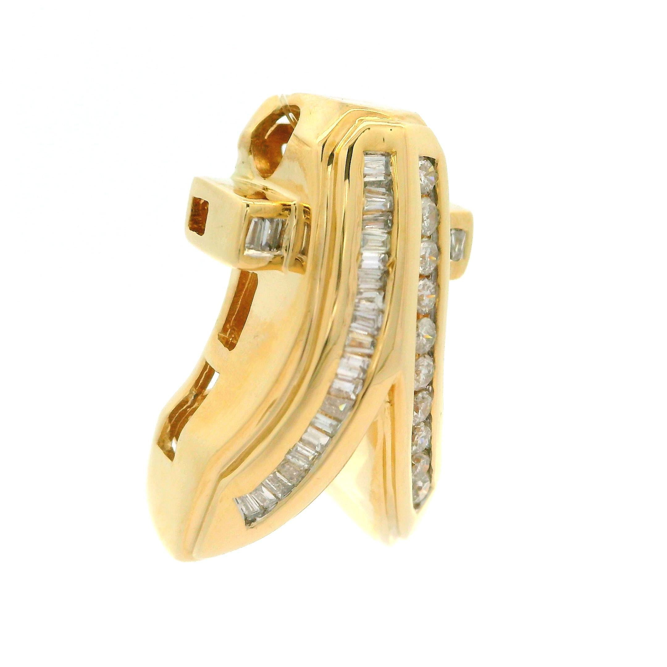 Estate 14k Gelbgold 0,40ctw Baguette Diamant Band Slide Anhänger Damen im Angebot