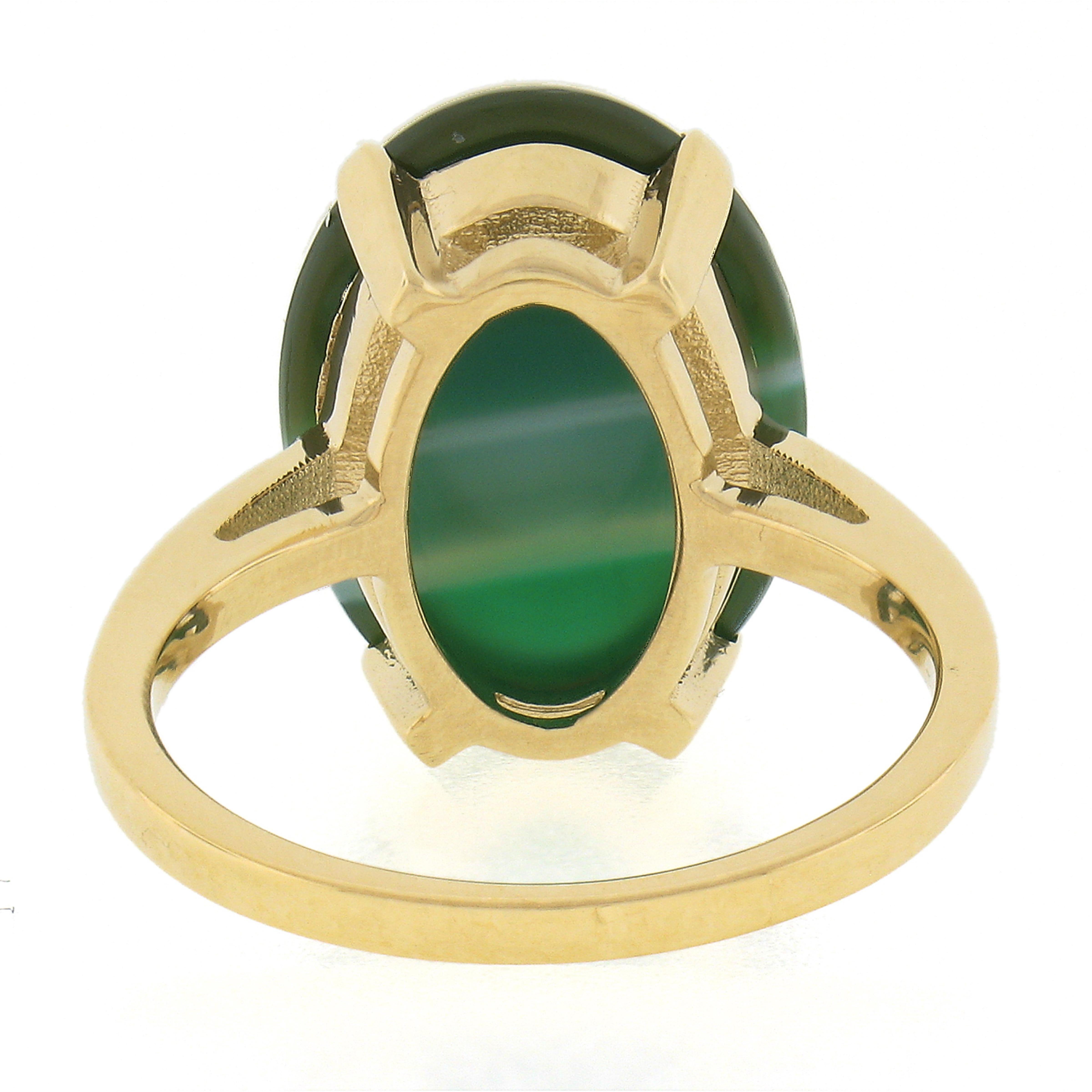 Estate 14k Yellow Gold Oval Cabochon Green Banded Agate Solitaire Ring For Sale 2