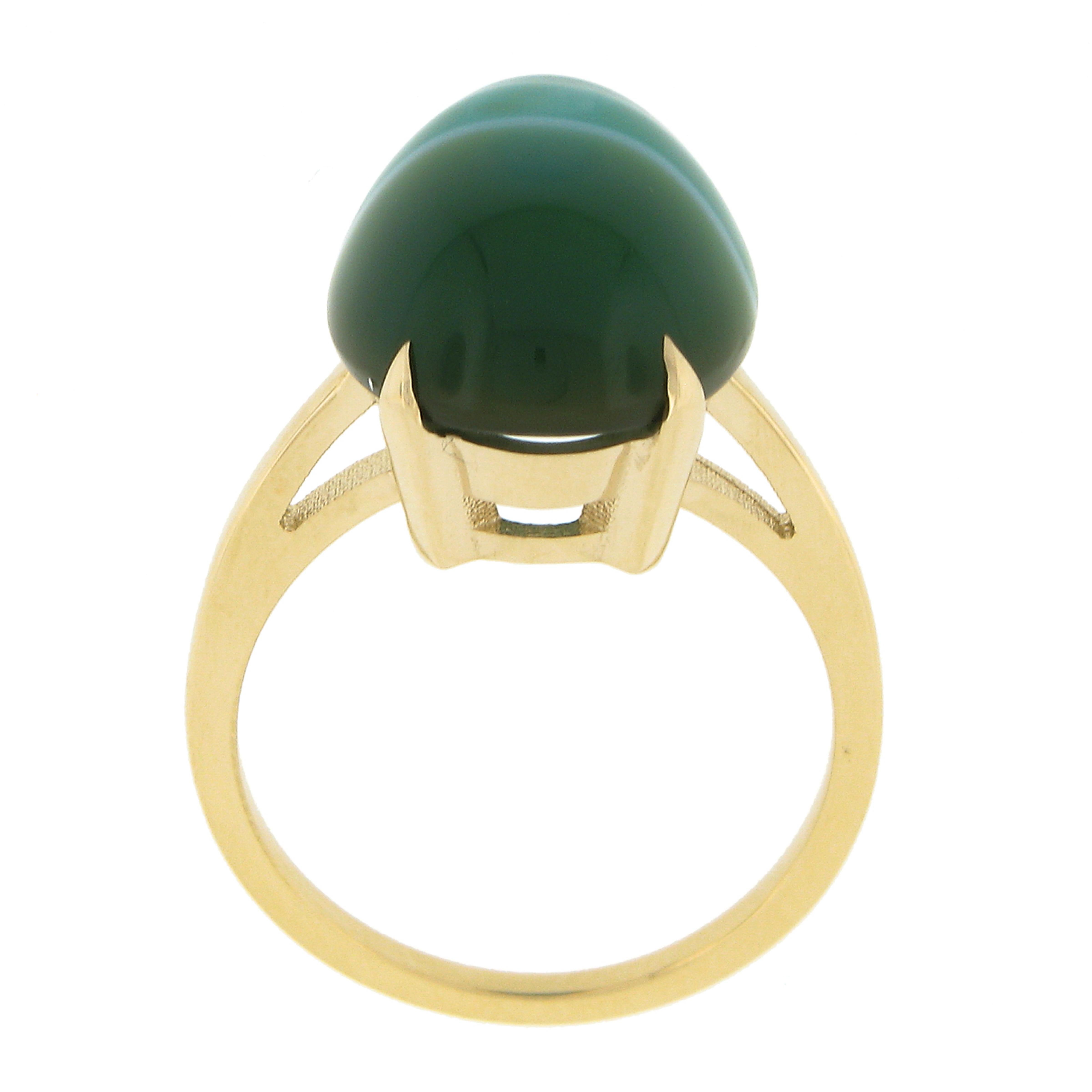 Estate 14k Yellow Gold Oval Cabochon Green Banded Agate Solitaire Ring For Sale 3