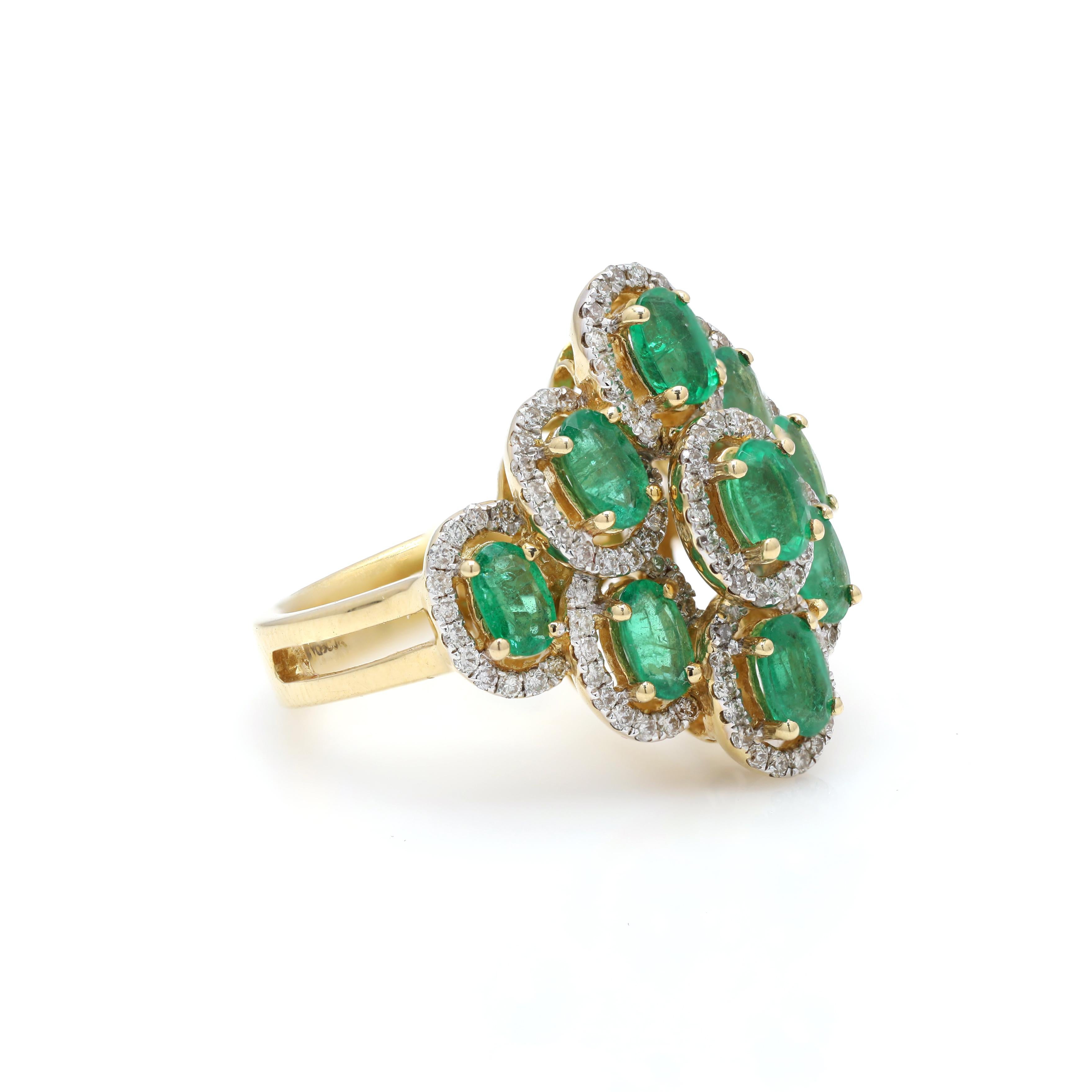 For Sale:  Estate 14k Yellow Gold 2.25 Carat Diamond Emerald Ring Cluster Cocktail Ring 2