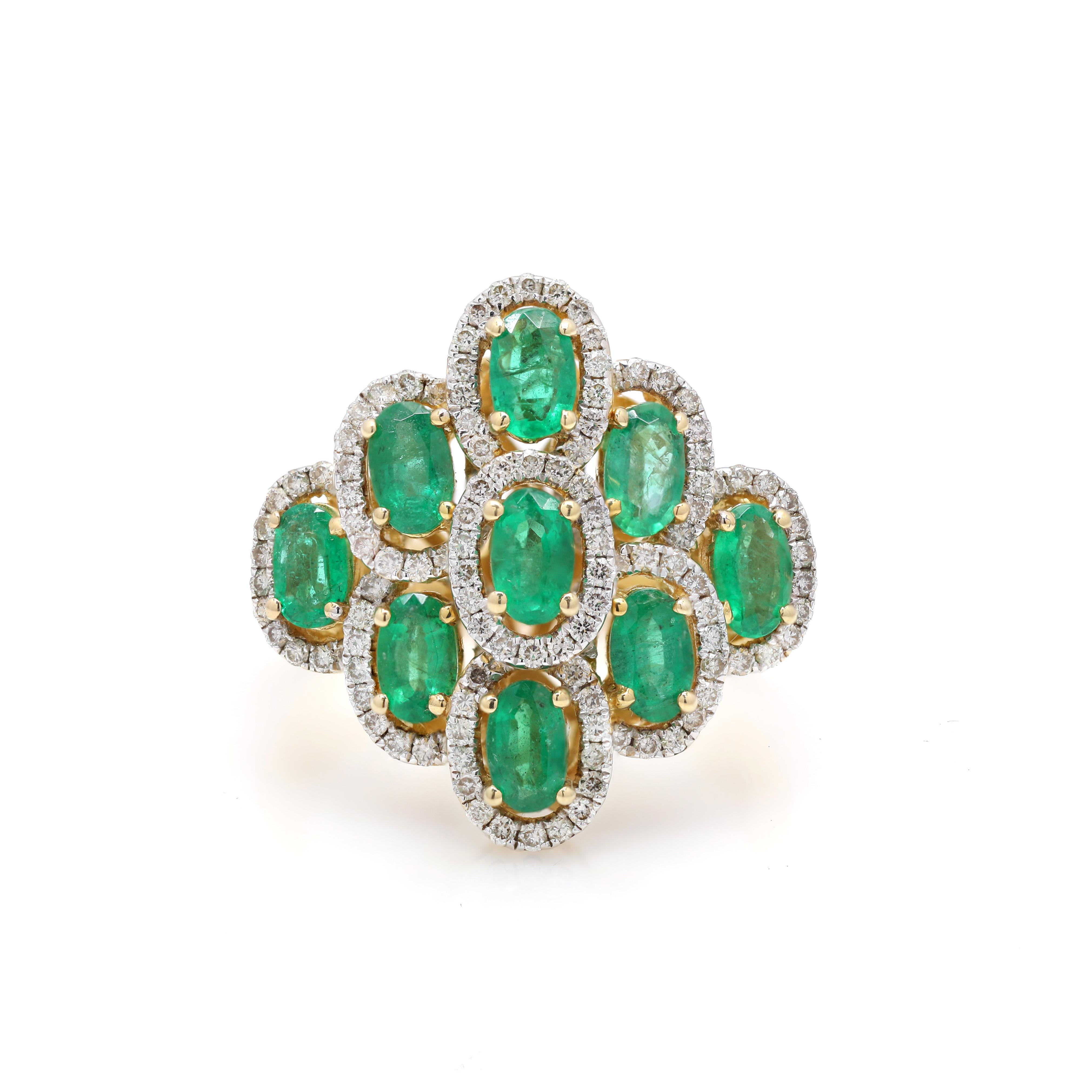 For Sale:  Estate 14k Yellow Gold 2.25 Carat Diamond Emerald Ring Cluster Cocktail Ring 3
