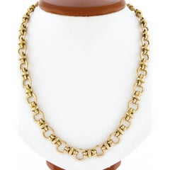 Estate 14k Yellow Gold 24" Long 11mm Polished Circle & Knot Link Chain Necklace