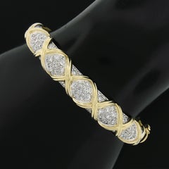 Estate 14k Yellow Gold 2.65ct Round Pave Diamond Figure X Hinged Bangle Bracelet