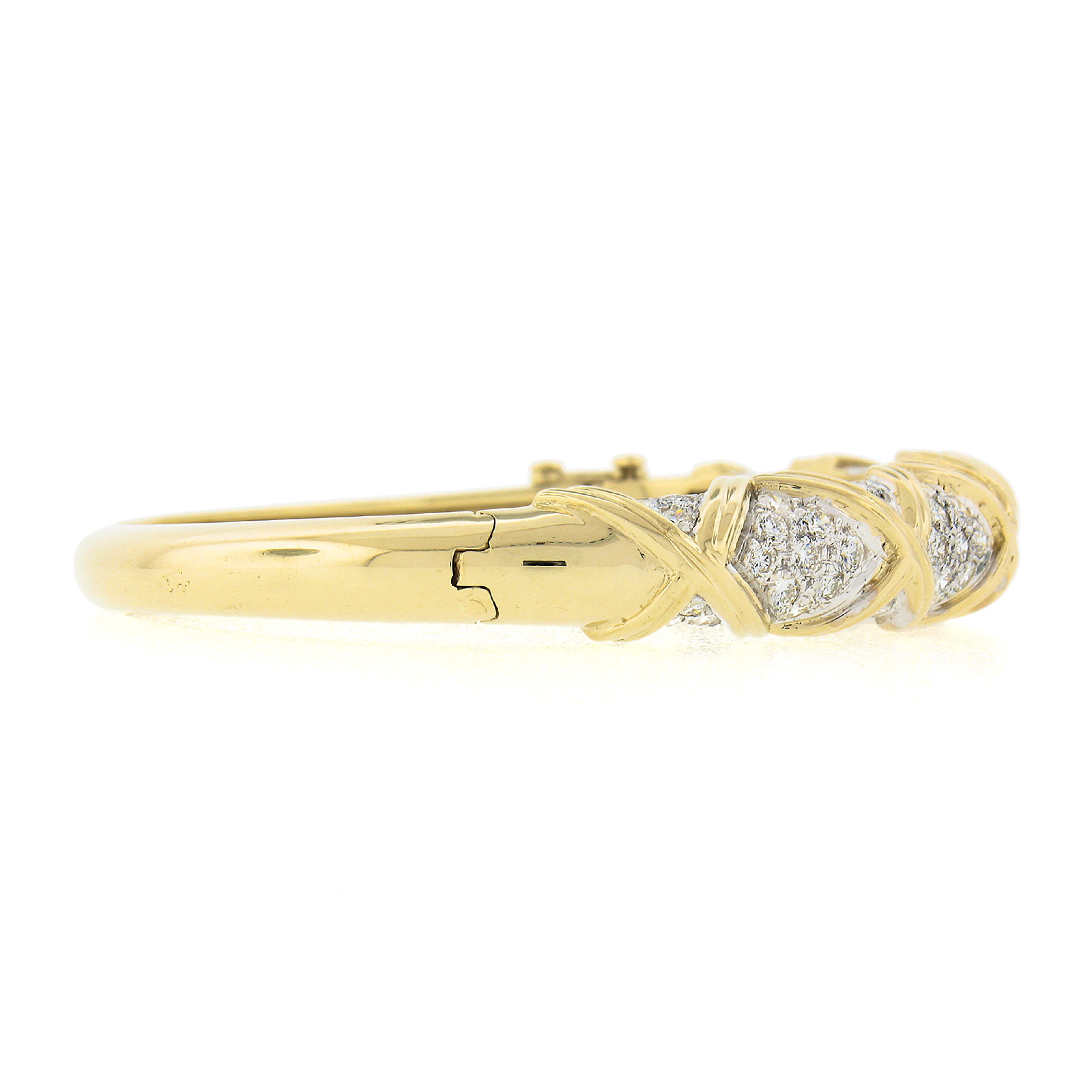 Nachlass 14k Gelbgold 2,65 Karat runder Pave Diamant Figur X Scharnier Armreif Armband im Zustand „Hervorragend“ im Angebot in Montclair, NJ
