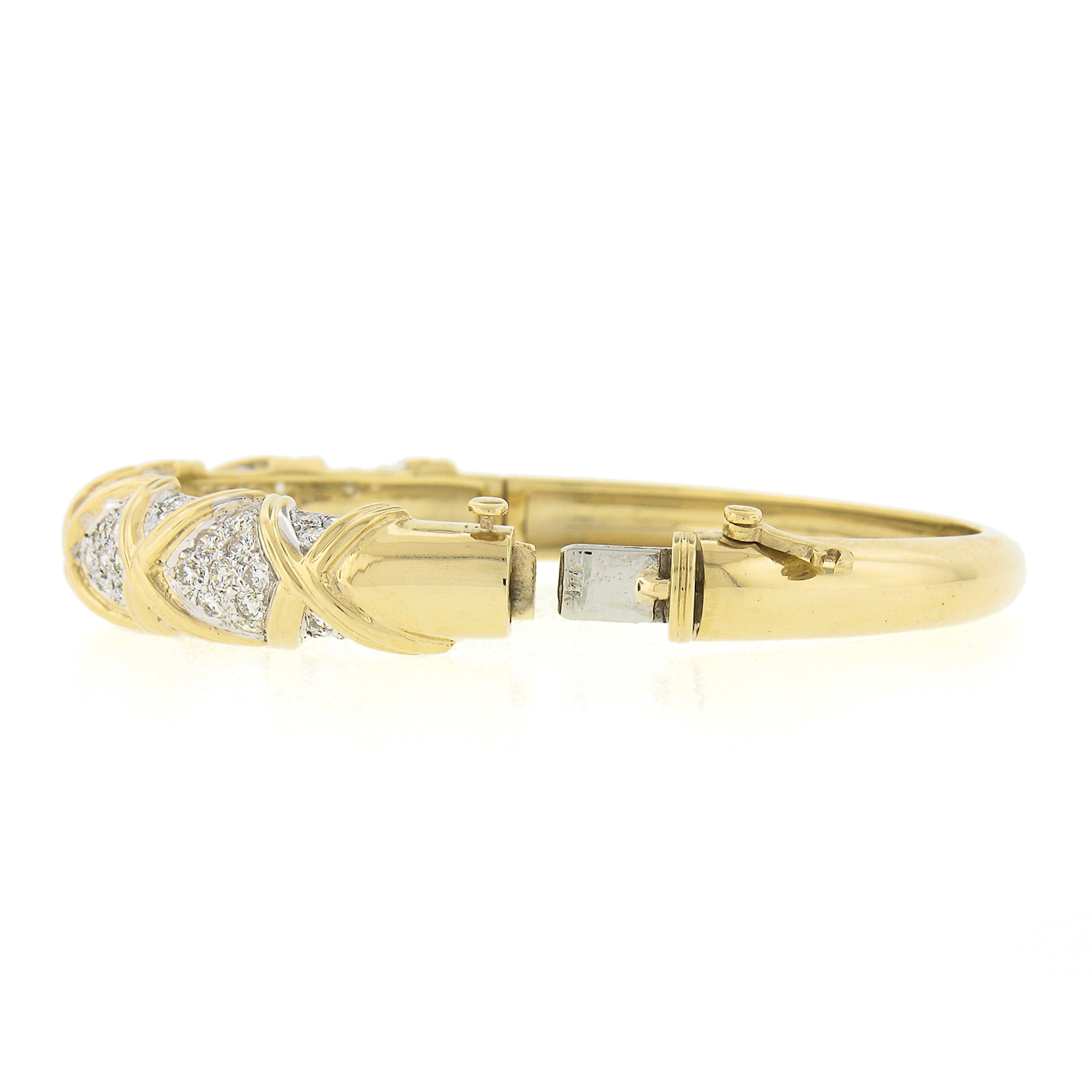 Nachlass 14k Gelbgold 2,65 Karat runder Pave Diamant Figur X Scharnier Armreif Armband für Damen oder Herren im Angebot