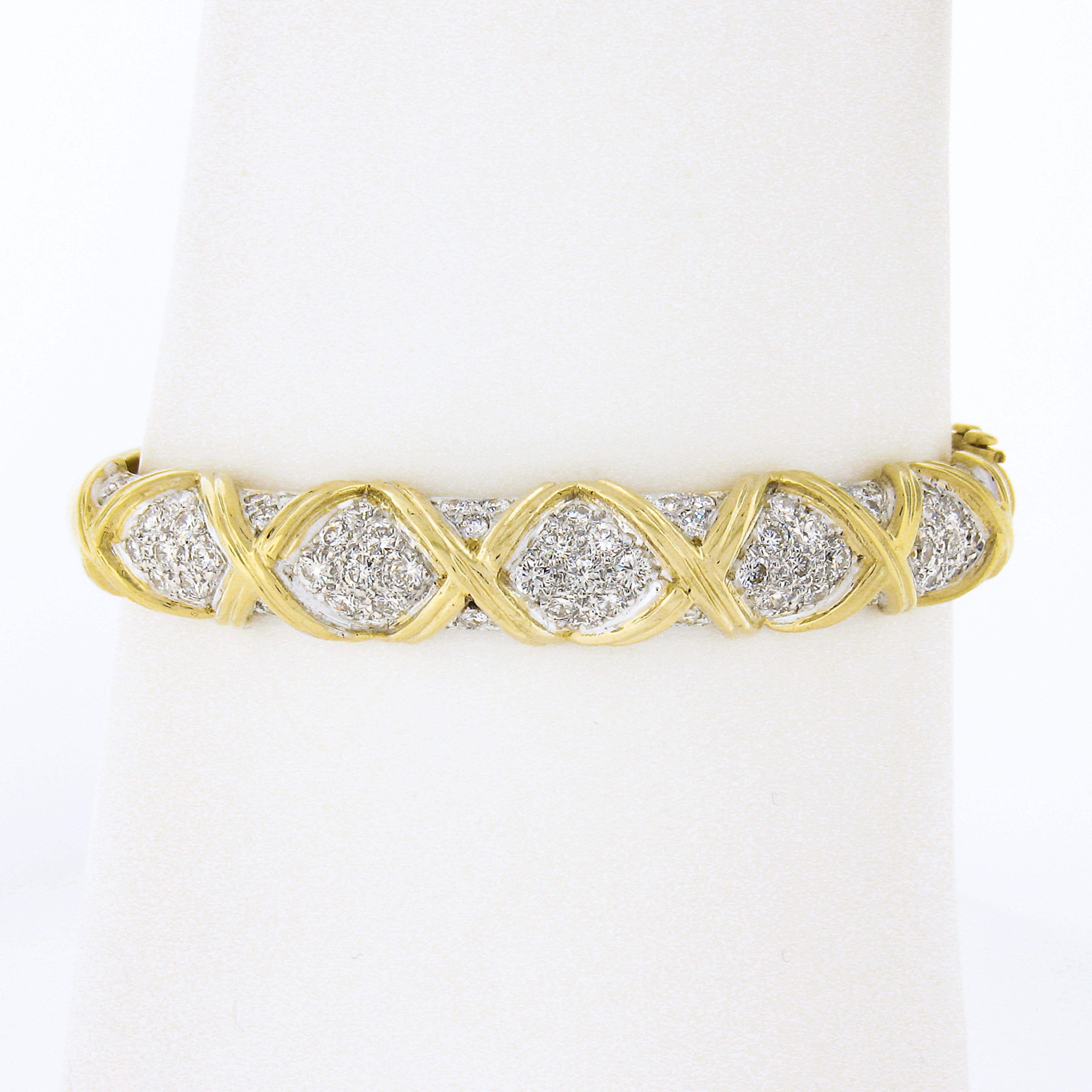 Nachlass 14k Gelbgold 2,65 Karat runder Pave Diamant Figur X Scharnier Armreif Armband im Angebot 2