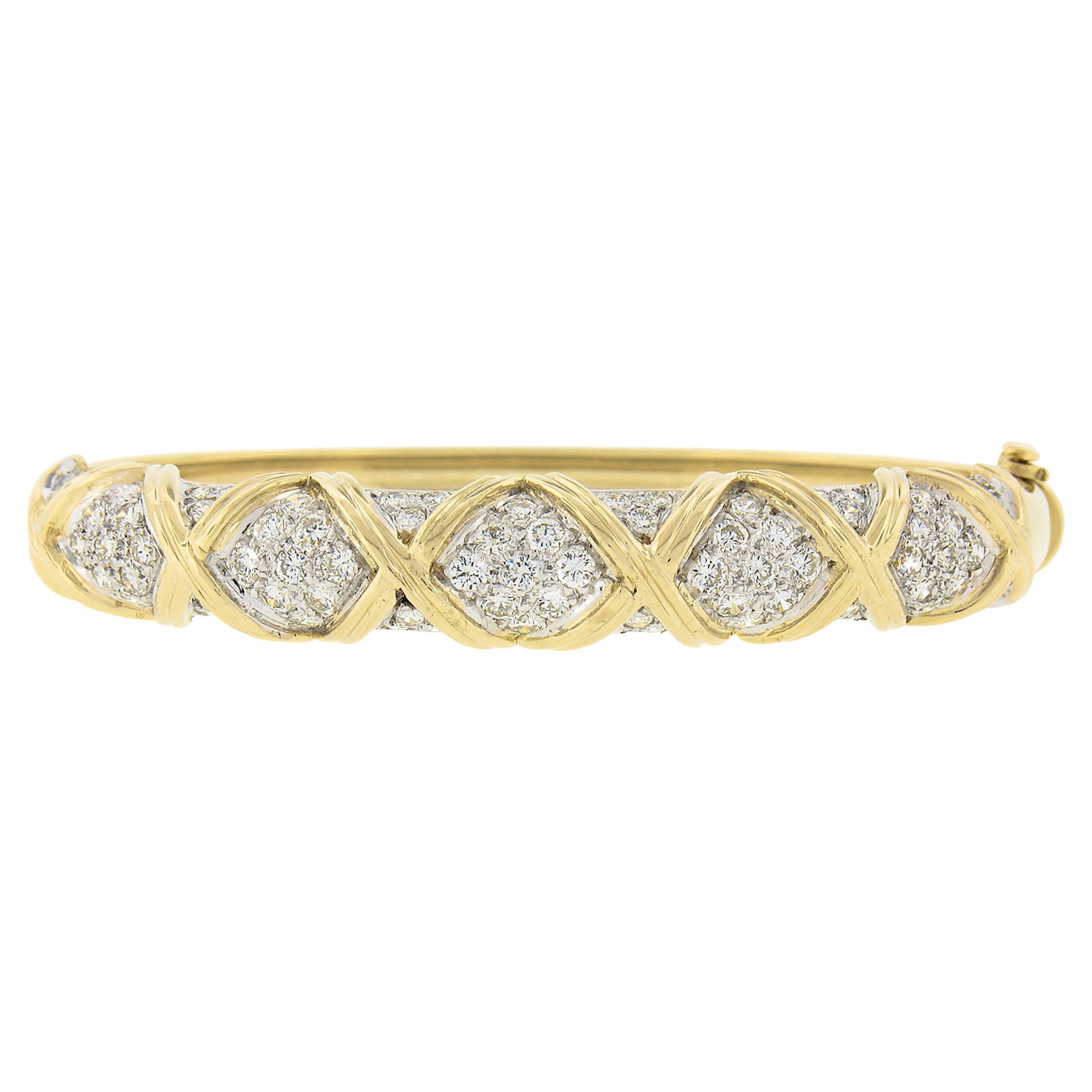 Nachlass 14k Gelbgold 2,65 Karat runder Pave Diamant Figur X Scharnier Armreif Armband im Angebot