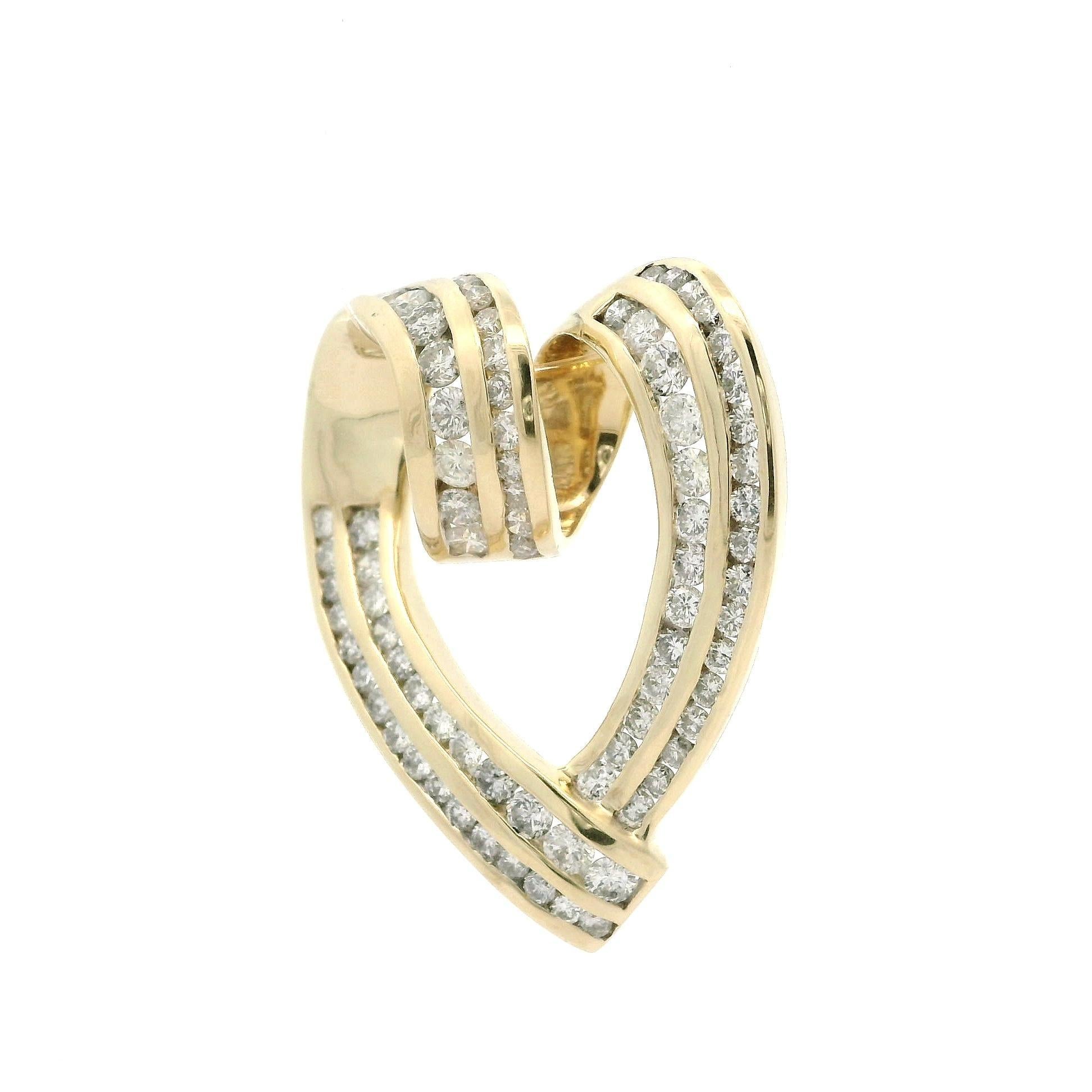 Estate 14k Yellow Gold 2ctw Fiery Diamond Large Open Heart Slide Pendant For Sale 6