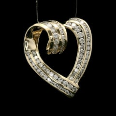 Estate 14k Yellow Gold 2ctw Fiery Diamond Large Open Heart Slide Pendant