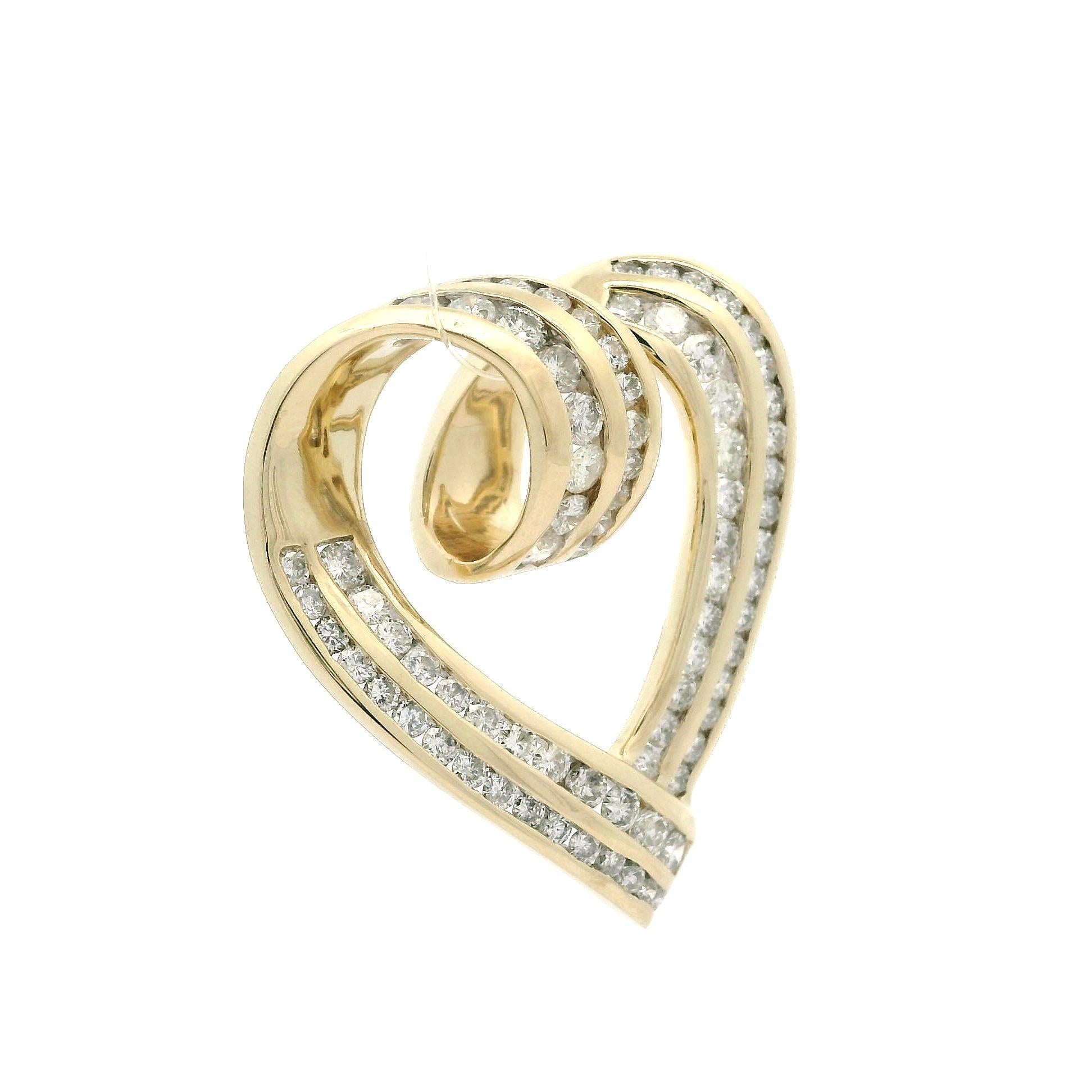 Estate 14k Yellow Gold 2ctw Fiery Diamond Large Open Heart Slide Pendant For Sale 2