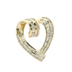 Estate 14k Yellow Gold 2ctw Fiery Diamond Large Open Heart Slide Pendant