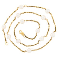Estate 14k Gelbgold 7,5 mm weiße Perle durch die Yard 23,5" Kabelkette Halskette