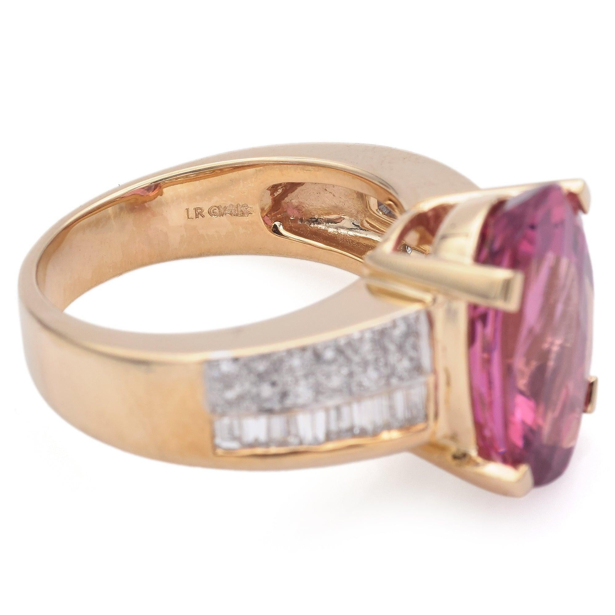 Anello ovale con tormalina rosa e diamante da 8,78 carati in oro giallo 14 carati, misura 8,25 in vendita 1
