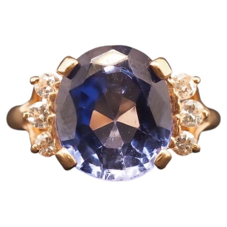 Anillo de oro amarillo de 14K (9 quilates) con tanzanita y diamantes de la colección Estate - VHK#896A