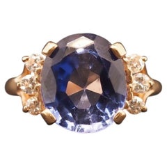 Estate 14K Yellow Gold 9ct Tanzanite and Diamond Ring - VHK#896A