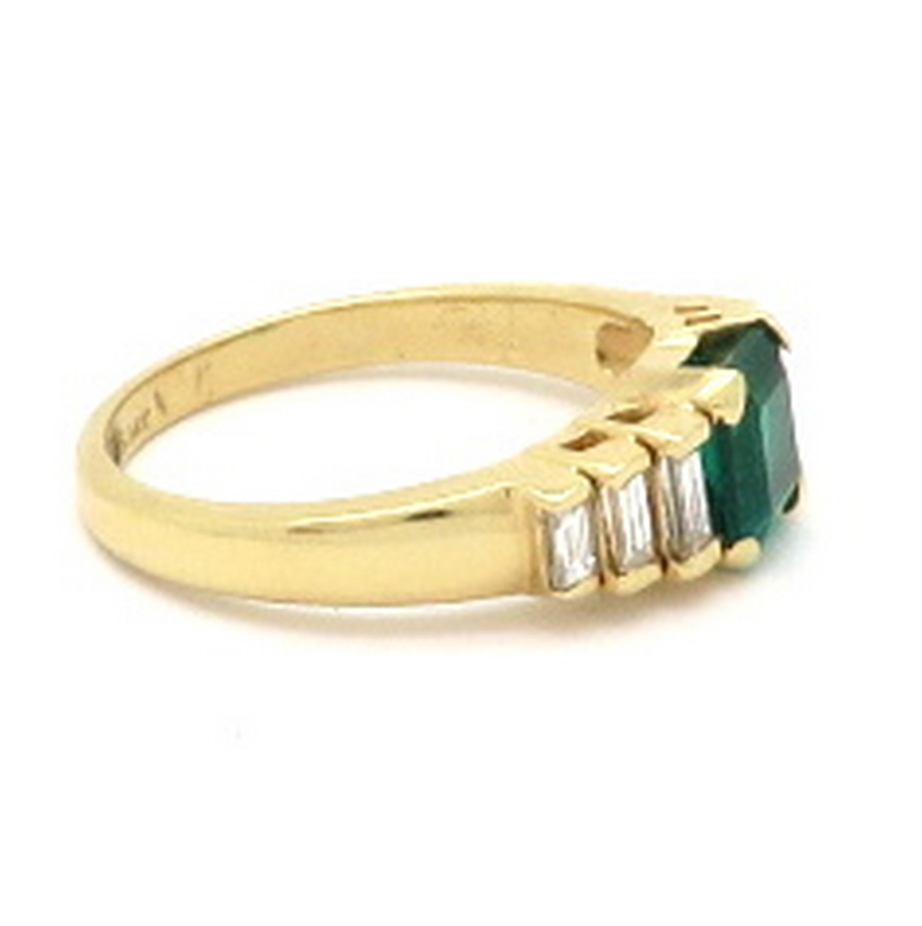 Nachlass 14 Karat Gold AGL Smaragdschliff kolumbianischer Smaragd und Baguette Diamantring im Zustand „Hervorragend“ im Angebot in Scottsdale, AZ