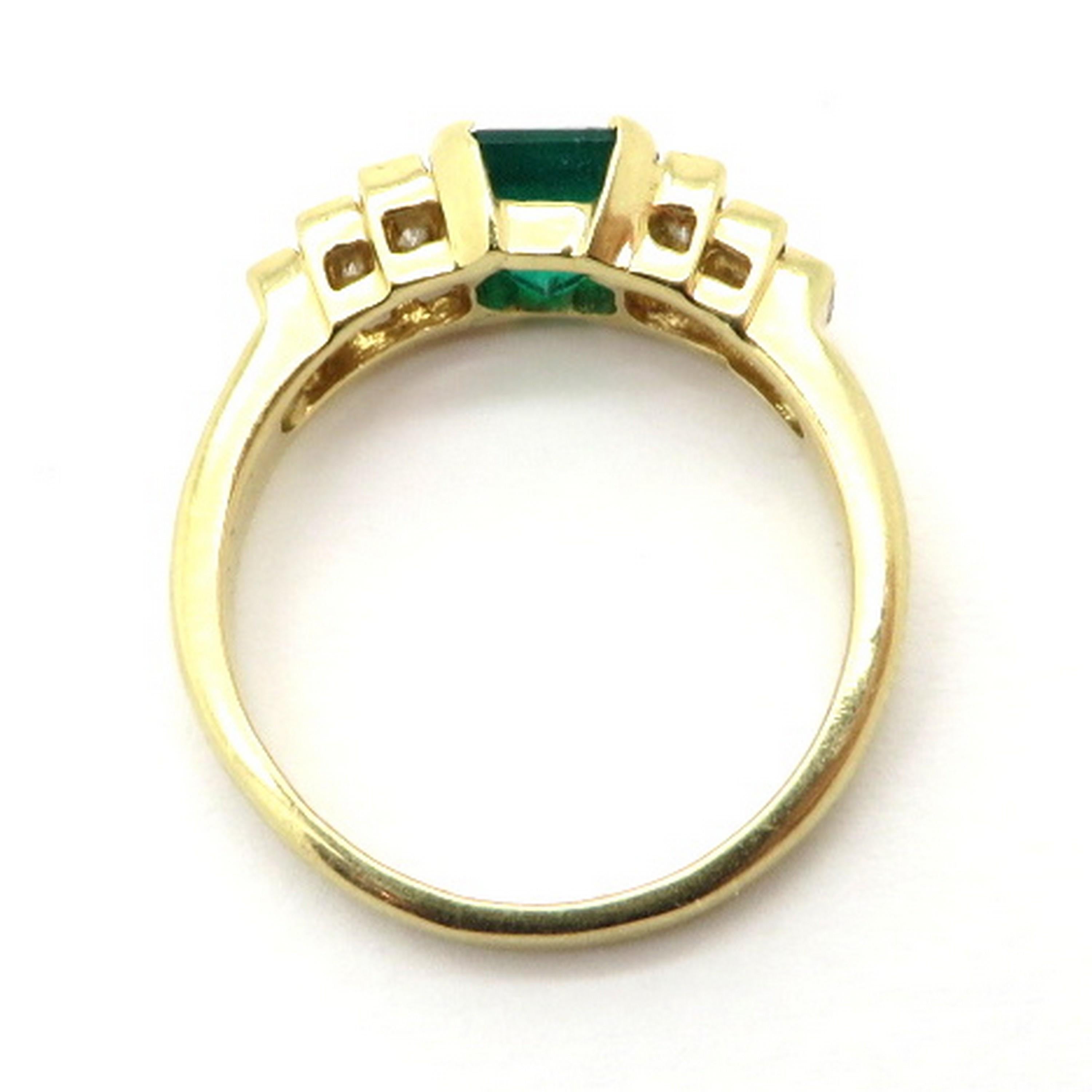 Nachlass 14 Karat Gold AGL Smaragdschliff kolumbianischer Smaragd und Baguette Diamantring Damen im Angebot