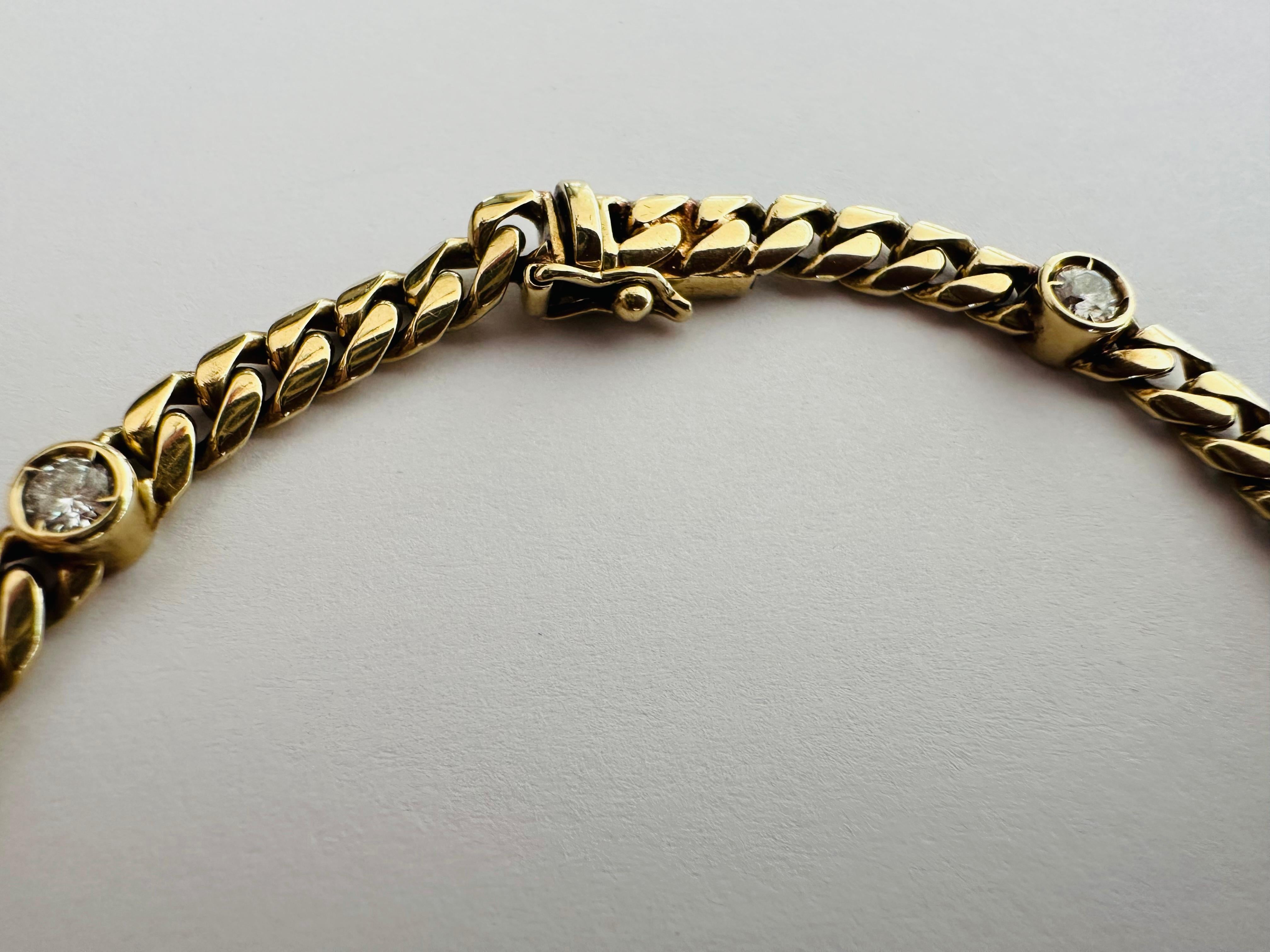 Women's Estate 14K Yellow Gold and Diamond Cuban Link Bracelet For Sale