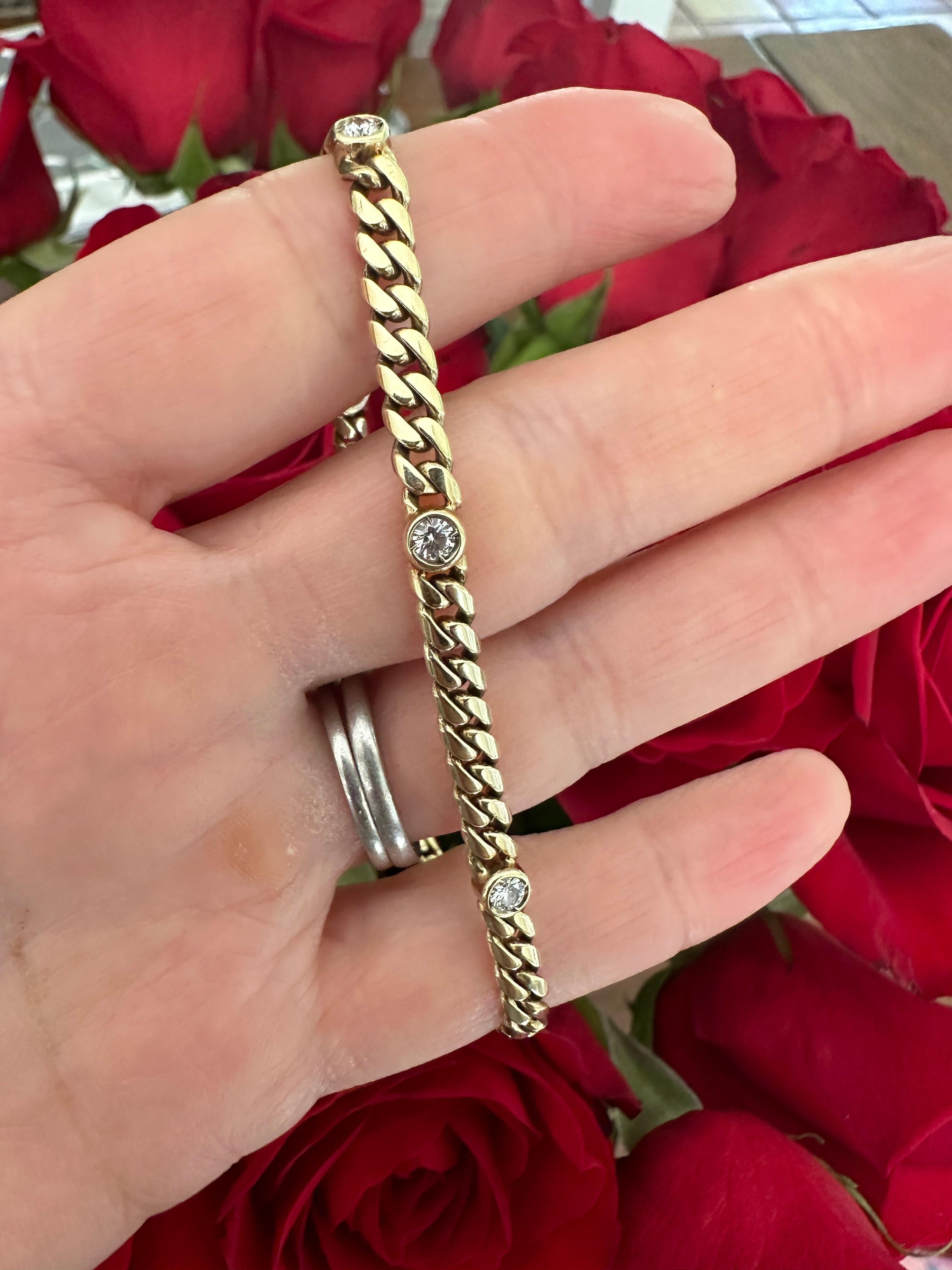 Estate 14K Yellow Gold and Diamond Cuban Link Bracelet For Sale 1