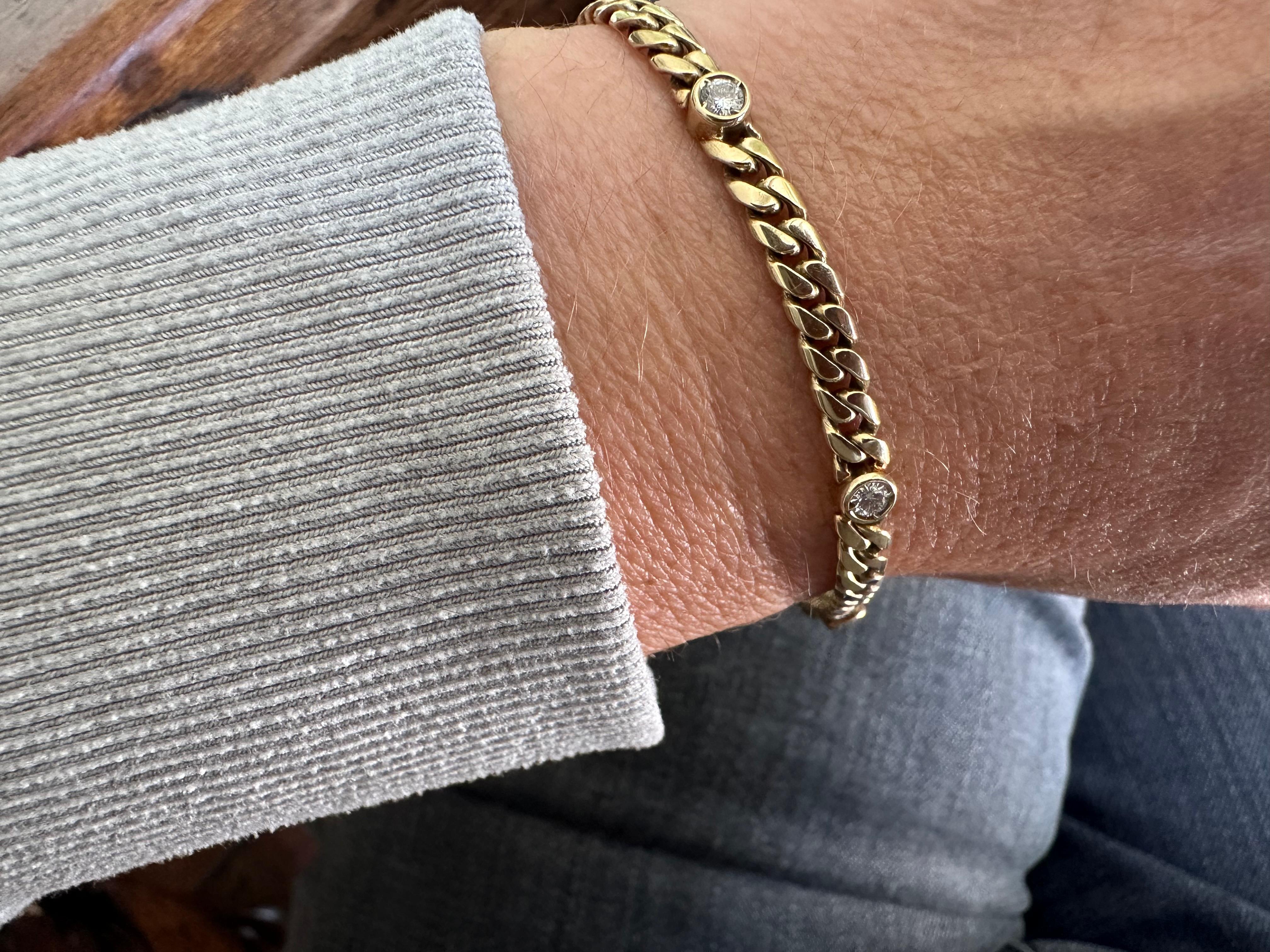 Estate 14K Yellow Gold and Diamond Cuban Link Bracelet For Sale 2