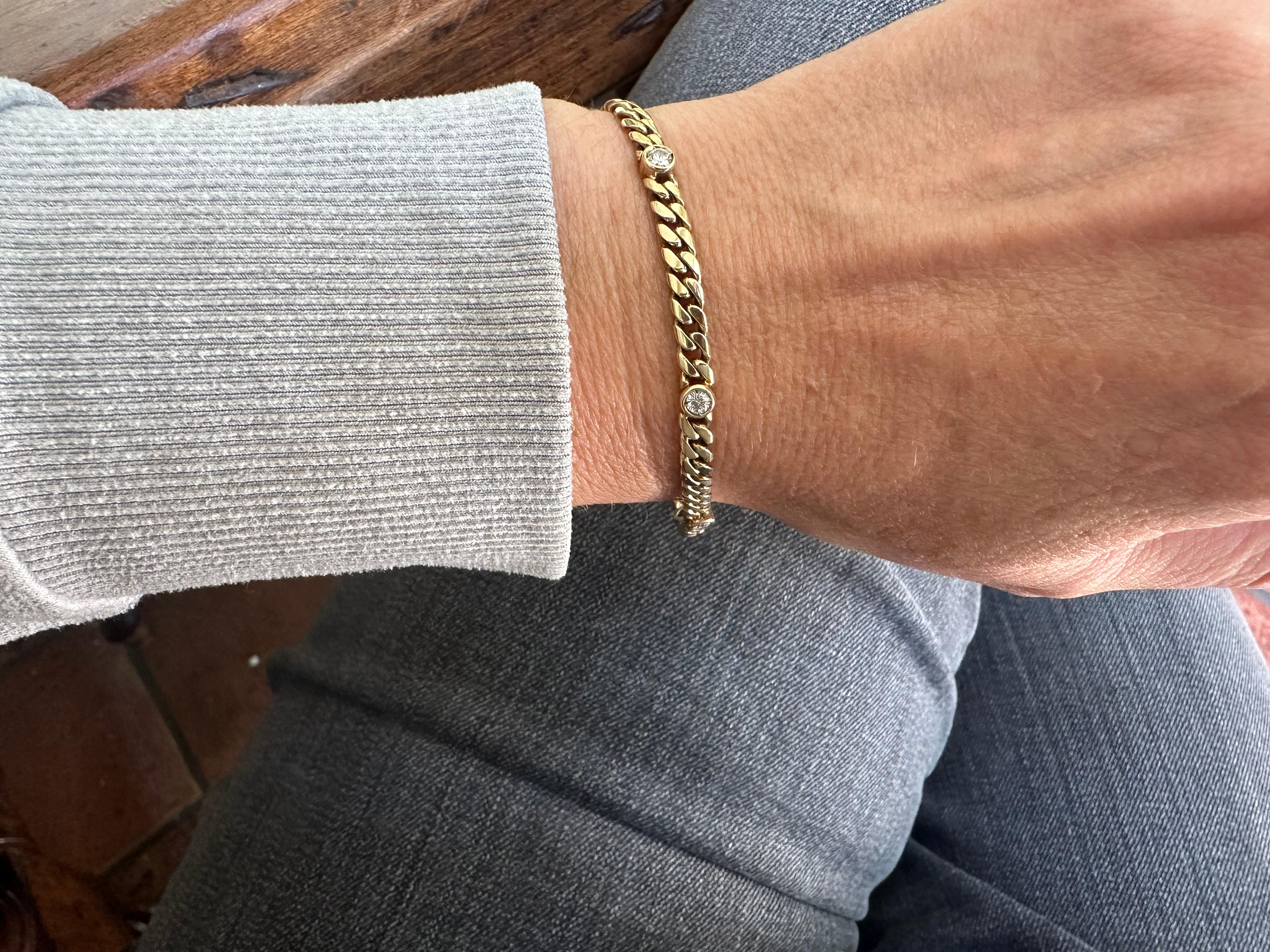 Estate 14K Yellow Gold and Diamond Cuban Link Bracelet For Sale 3